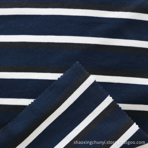 Großhandel weiche dehnbare Streifenmuster Garn gefärbt 1x1 Rippengestrickte Stoff Polyester Baumwoll Spandex gemischte Stoffe für Kleidung